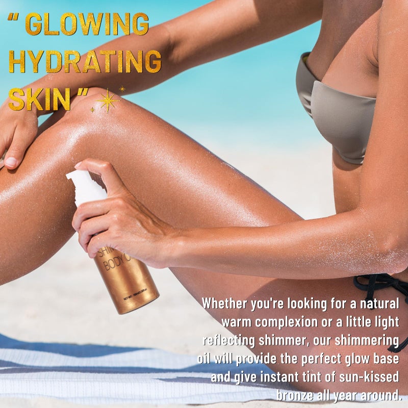 UCANBE Body Shimmer Oil - 100ml Moisturizing Glitter Oil, Waterproof Shimmering Luminizer Liquid Illuminator, Tinted Glow Bronzer (Bronze Gold) - Image 5