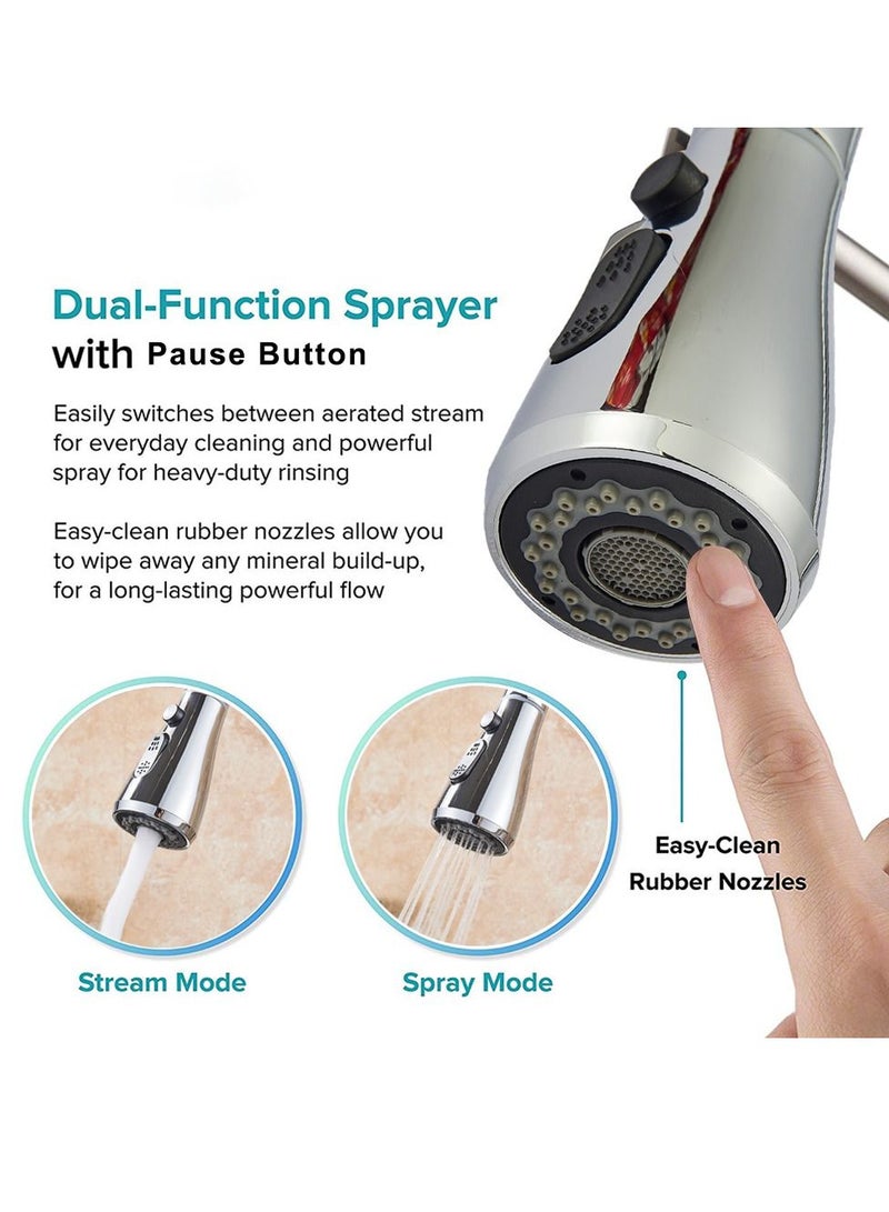 XiuWoo Kitchen Faucets with Pull down Sprayer Single Handle Kitchen Faucet 360° Stainless Kitchen Sprayer with 2 Spraying Modes - Image 3