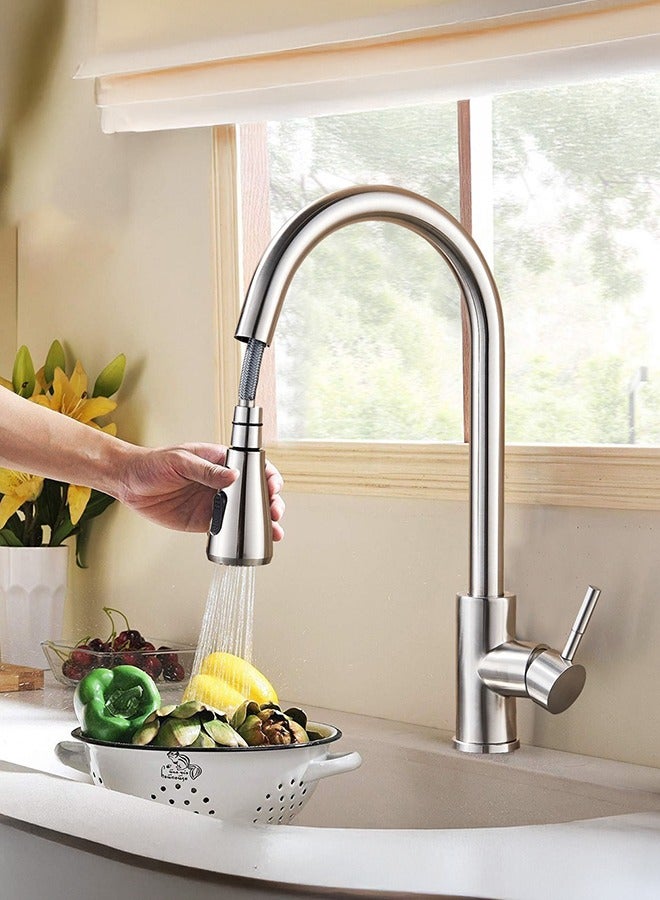 XiuWoo Kitchen Faucets with Pull down Sprayer Single Handle Kitchen Faucet 360° Stainless Kitchen Sprayer with 2 Spraying Modes - Image 1