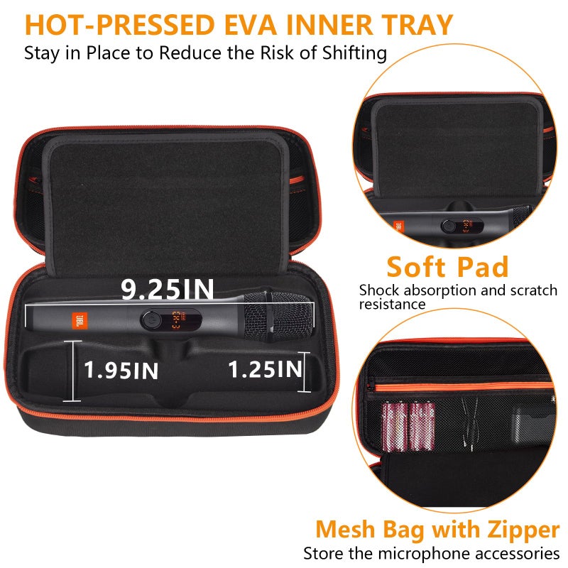 Lebared Wireless Microphone Case Compatible with JBL Wireless Two Microphone System, Dual Wireless Microphone Case for Party Box, Singing Karaoke for JBL Mic, Receiver, Adapter, AA Batteries-Orange (Box Only) - Image 3