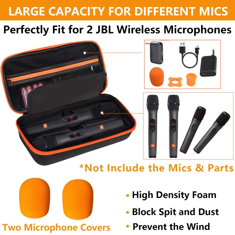 Lebared Wireless Microphone Case Compatible with JBL Wireless Two Microphone System, Dual Wireless Microphone Case for Party Box, Singing Karaoke for JBL Mic, Receiver, Adapter, AA Batteries-Orange (Box Only) - Image 2