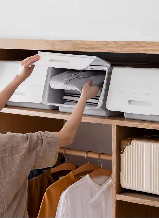 LEDIN - 2 Pieces of Front Open Plastic Storage Box Plastic Storage Container, Top Groove Design, Removable Frosted Flip Cover,Strong Carrying Capacity - Image 1