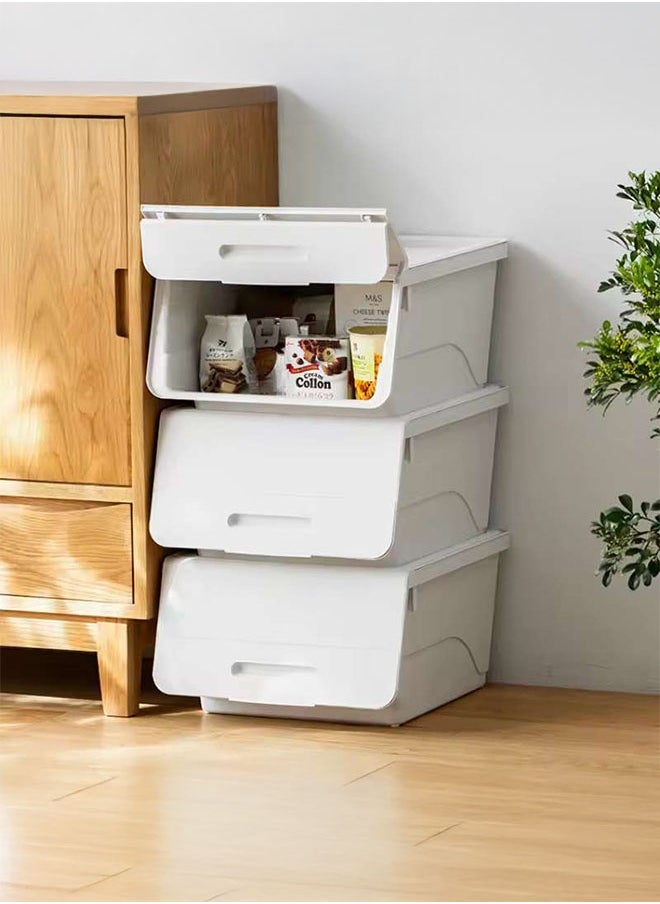 LEDIN - 2 Pieces of Front Open Plastic Storage Box Plastic Storage Container, Top Groove Design, Removable Frosted Flip Cover,Strong Carrying Capacity - Image 1