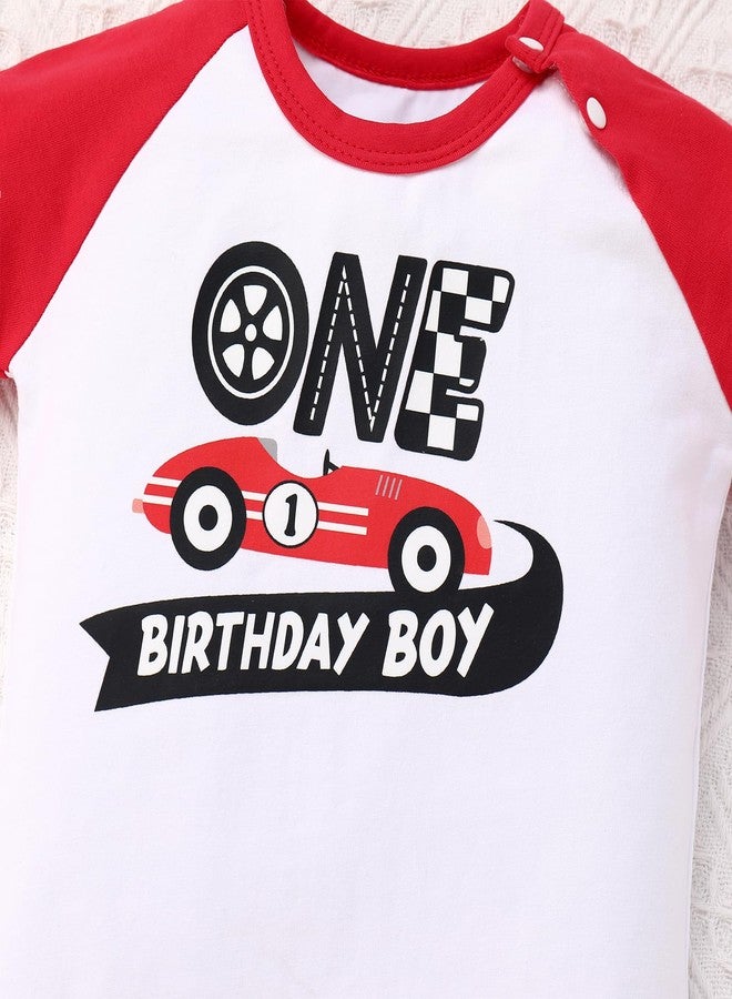 ODOLDI Infants Baby Boys 1st Birthday Racer Outfits Race Car Driver Short Sleeve Red and White 12-18 Months - Image 3