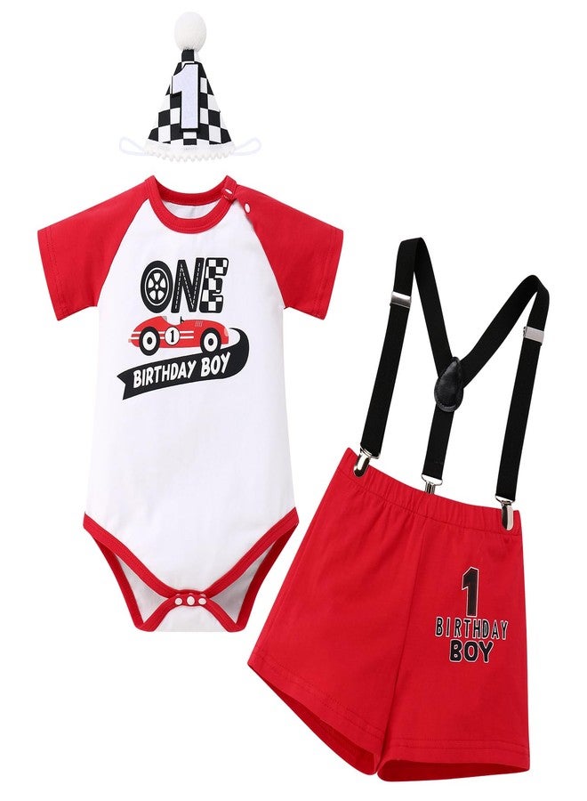 ODOLDI Infants Baby Boys 1st Birthday Racer Outfits Race Car Driver Short Sleeve Red and White 12-18 Months - Image 1