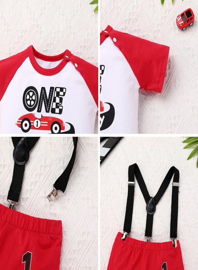 ODOLDI Infants Baby Boys 1st Birthday Racer Outfits Race Car Driver Short Sleeve Red and White 12-18 Months - Image 5