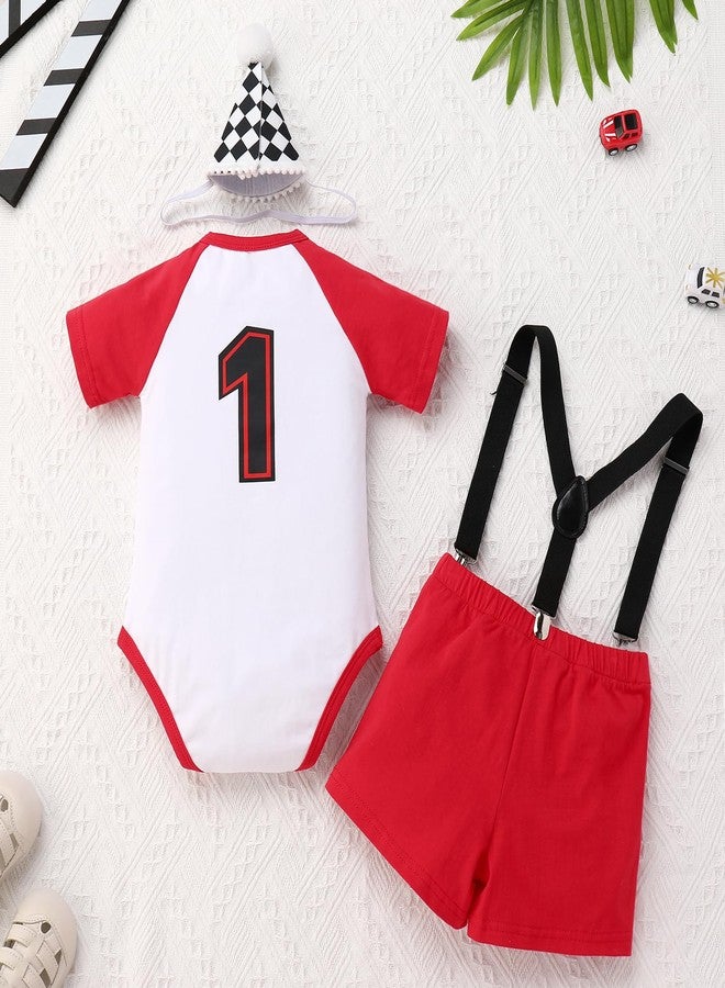 ODOLDI Infants Baby Boys 1st Birthday Racer Outfits Race Car Driver Short Sleeve Red and White 12-18 Months - Image 2