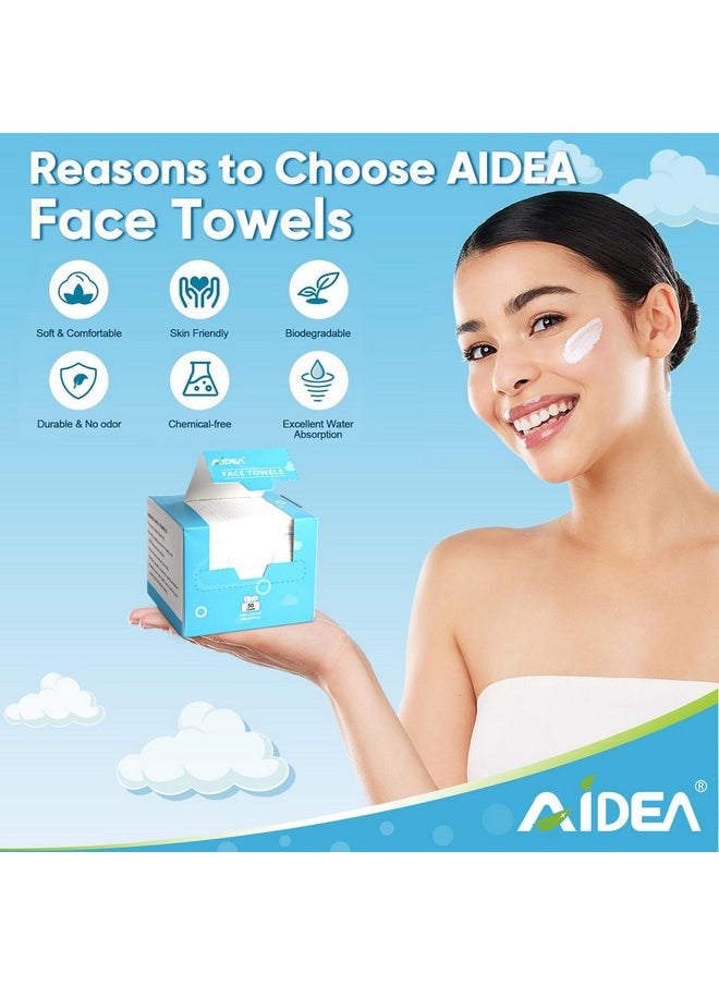 AIDEA - AIDEA Face Towels Disposable-50Ct, Clean Facial Towels Face Cloths, Facial Cleansing Wipes for Sensitive Skin, Face Towelettes for Makeup Removing, Nursing, Travel, Dry Face Wipes - Image 1