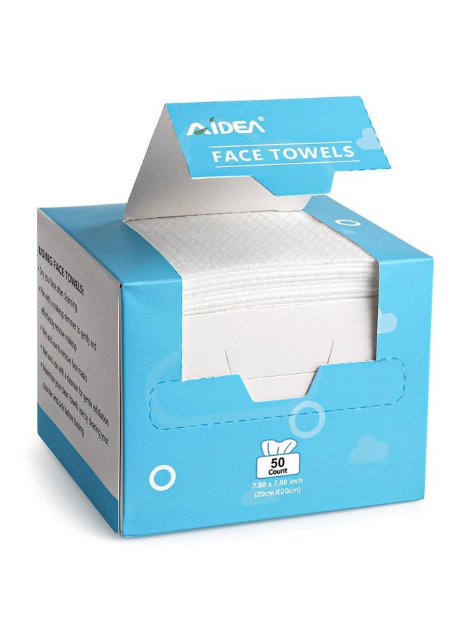 AIDEA - AIDEA Face Towels Disposable-50Ct, Clean Facial Towels Face Cloths, Facial Cleansing Wipes for Sensitive Skin, Face Towelettes for Makeup Removing, Nursing, Travel, Dry Face Wipes - Image 1