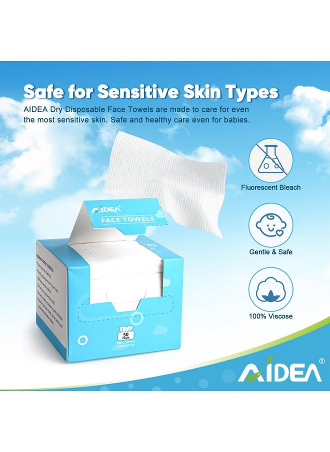 AIDEA - AIDEA Face Towels Disposable-50Ct, Clean Facial Towels Face Cloths, Facial Cleansing Wipes for Sensitive Skin, Face Towelettes for Makeup Removing, Nursing, Travel, Dry Face Wipes - Image 1
