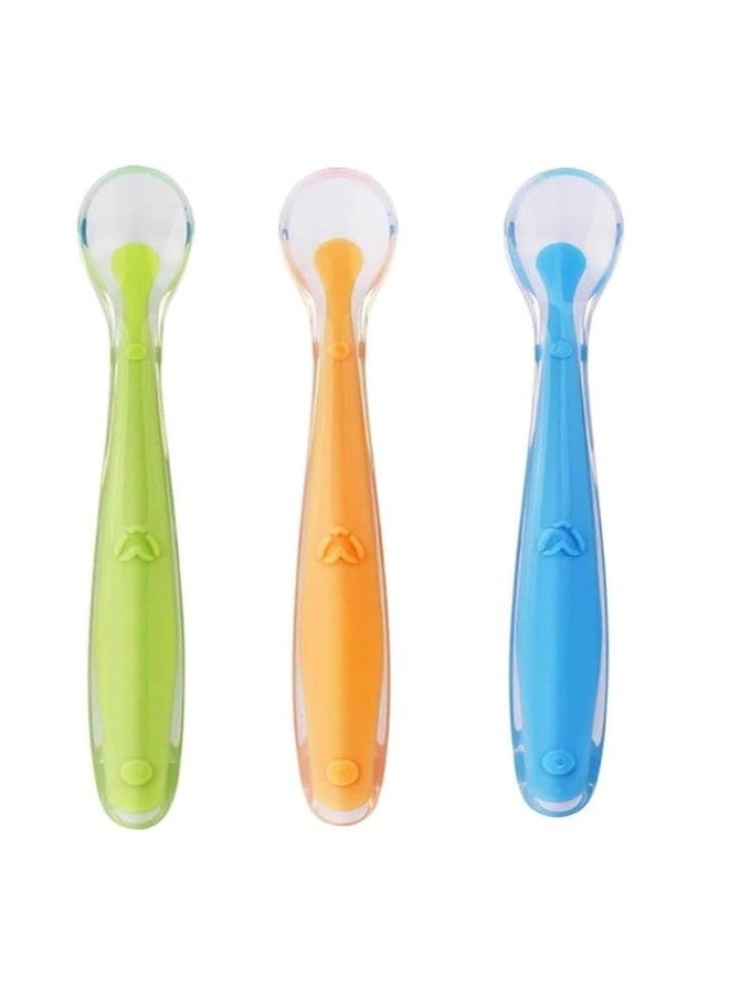 Little Bee Baby Silicone Feeding Spoon Set of 3 | Soft Food Grade Silicone Spoons | BPA-Free, Gentle on Gums, Dishwasher Safe, Easy to Hold | for Infants & Toddlers (Green, Orange, Blue, 15.5 cm) - Image 1