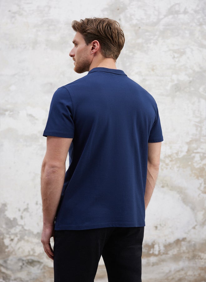 trendyol Navy Blue Regular/Normal Cut Zippered 100% Cotton Polo Neck - Image 4