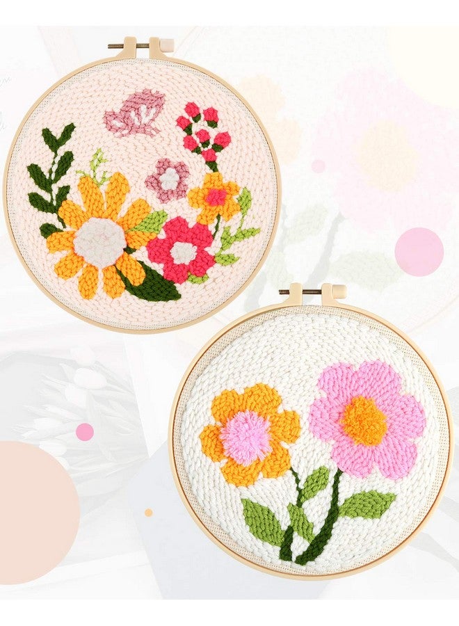 Pllieay 2 Set Punch Needle Embroidery Starter Kits Include Instructions, Punch Needle Fabric With Pattern, Yarns, Embroidery Hoops For Rug-Punch & Pinch Needle  - Image 2
