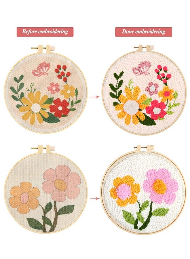 Pllieay 2 Set Punch Needle Embroidery Starter Kits Include Instructions, Punch Needle Fabric With Pattern, Yarns, Embroidery Hoops For Rug-Punch & Pinch Needle  - Image 5