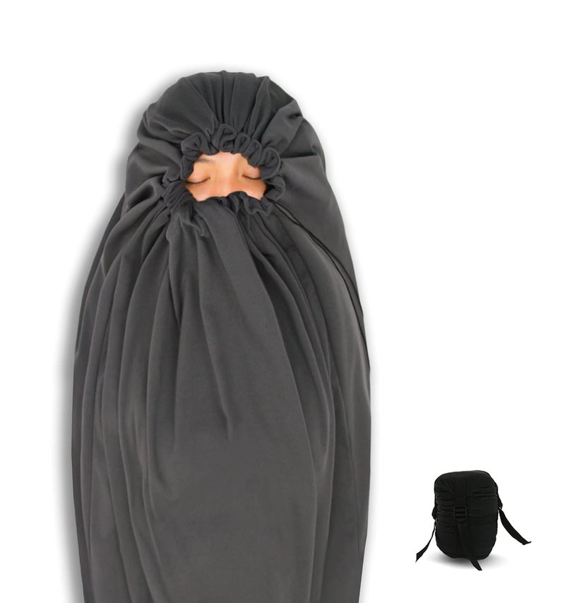 Litume All Season Fleece Sleeping Bag Liner Lightweight Mummy Sleeping Sack for Cold Weather and Winter Backpacking, Camping, Traveling with Drawstring Hood(E629B) - Image 1
