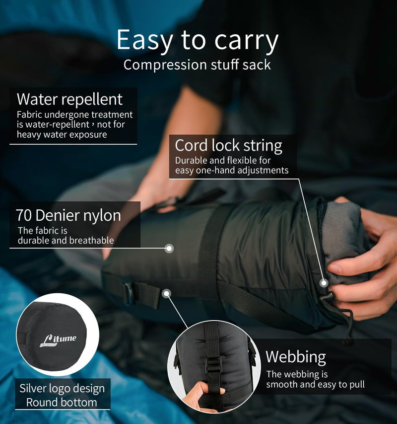 Litume All Season Fleece Sleeping Bag Liner Lightweight Mummy Sleeping Sack for Cold Weather and Winter Backpacking, Camping, Traveling with Drawstring Hood(E629B) - Image 5