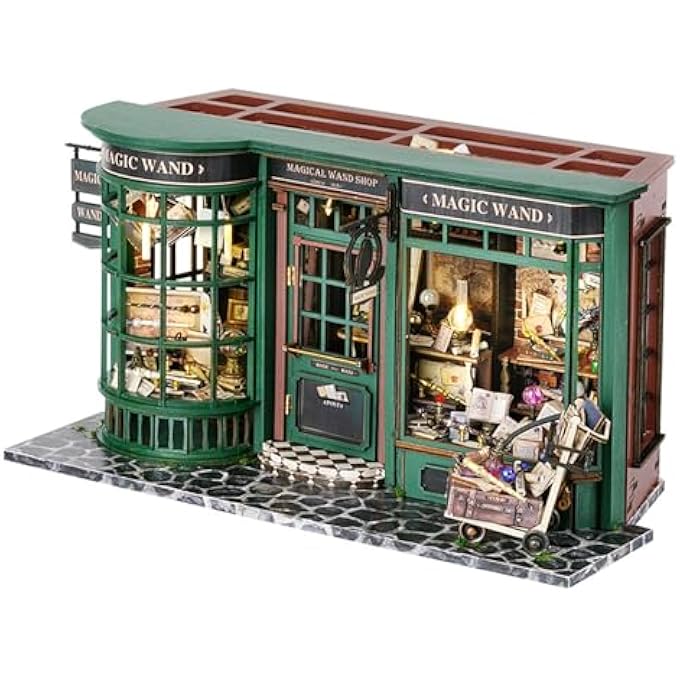 MINIATURE HOUSE KIT DIY HOUSE KIT CREATIVE ROOM WITH FURNITURE TINY HOUSE MAKING KIT WITH DUST PROOF COVER, DIY WOODEN DOLLHOUSE KIT MINIATURE HOUSE KIT, CREATIVE ROOM IDEA(MAGIC WAND SHOP) - Image 1