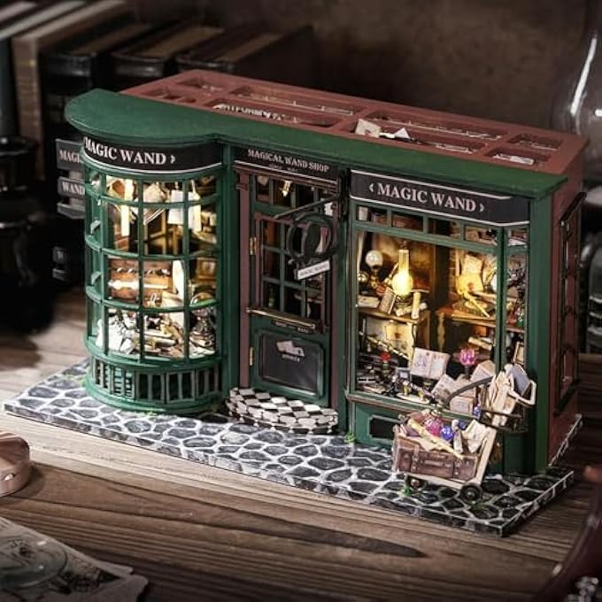 MINIATURE HOUSE KIT DIY HOUSE KIT CREATIVE ROOM WITH FURNITURE TINY HOUSE MAKING KIT WITH DUST PROOF COVER, DIY WOODEN DOLLHOUSE KIT MINIATURE HOUSE KIT, CREATIVE ROOM IDEA(MAGIC WAND SHOP) - Image 3