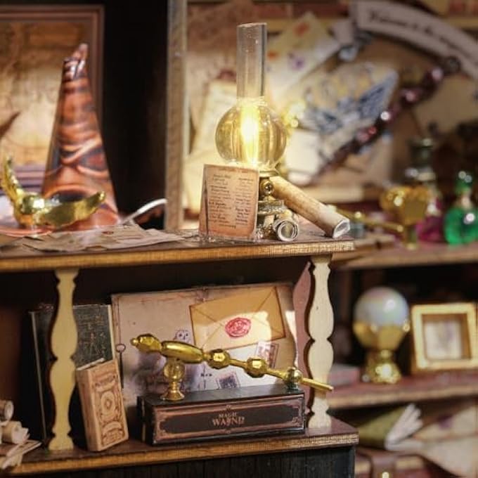 MINIATURE HOUSE KIT DIY HOUSE KIT CREATIVE ROOM WITH FURNITURE TINY HOUSE MAKING KIT WITH DUST PROOF COVER, DIY WOODEN DOLLHOUSE KIT MINIATURE HOUSE KIT, CREATIVE ROOM IDEA(MAGIC WAND SHOP) - Image 5