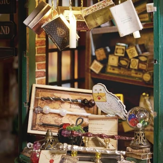MINIATURE HOUSE KIT DIY HOUSE KIT CREATIVE ROOM WITH FURNITURE TINY HOUSE MAKING KIT WITH DUST PROOF COVER, DIY WOODEN DOLLHOUSE KIT MINIATURE HOUSE KIT, CREATIVE ROOM IDEA(MAGIC WAND SHOP) - Image 4