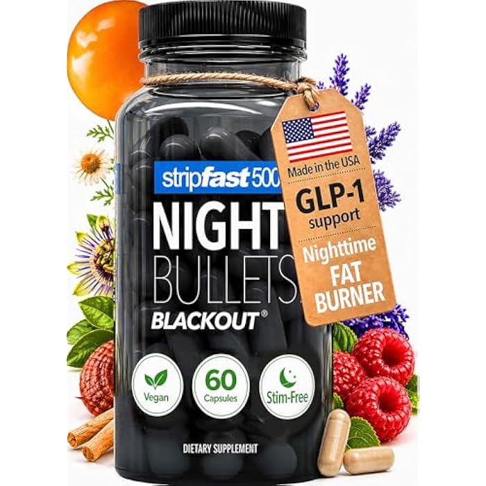 stripfast5000 Night Bullets Weight Loss Pills for Women & Men, Stim-Free Nighttime Fat Burner, GLP-1 Support, Appetite Suppressant, Diet Pills with Ashwagandha & CLA, 60 Capsules - Image 1