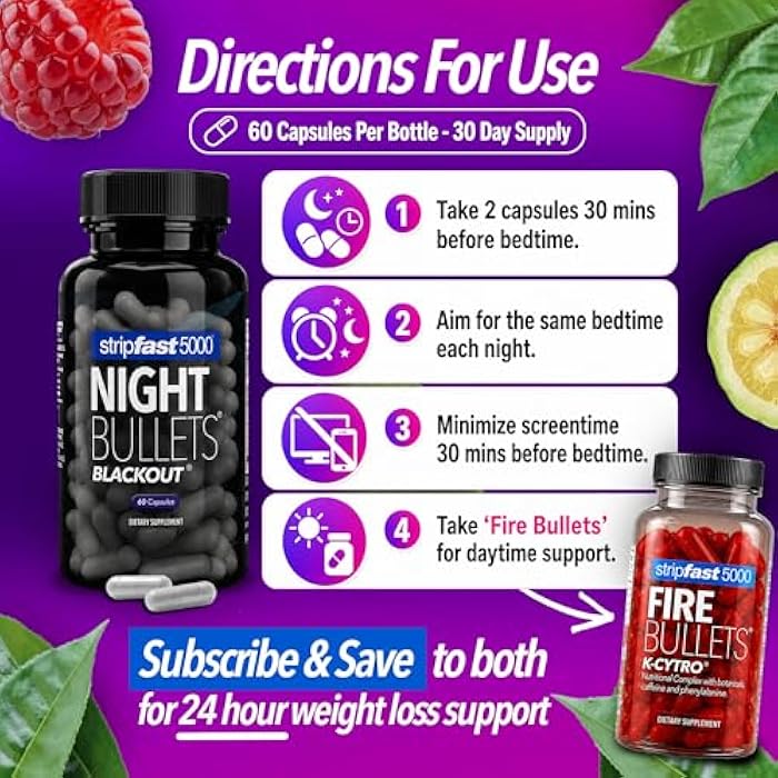stripfast5000 Night Bullets Weight Loss Pills for Women & Men, Stim-Free Nighttime Fat Burner, GLP-1 Support, Appetite Suppressant, Diet Pills with Ashwagandha & CLA, 60 Capsules - Image 4