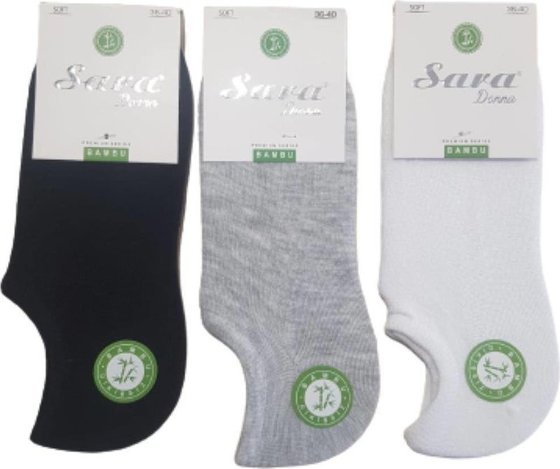 Sara Donna 3 Pairs Mixed Color Seamless Bamboo Sneaker Invisible Socks