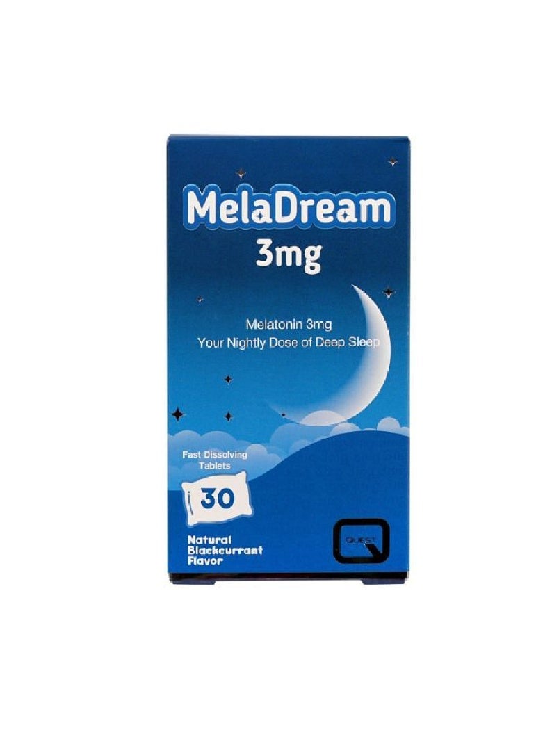 Quest MelaDream Melatonin 3mg Fast Dissolving Tablets, 30 Count, Natural Blackcurrant Flavor