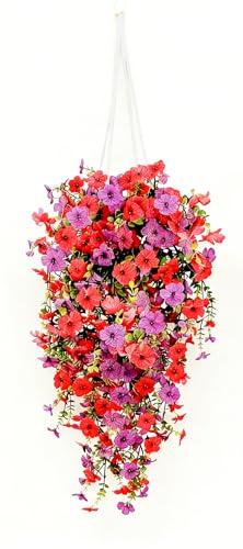 Comtelek Artificial Flowers for Outdoors Fake Hanging Plants with Pot 4pcs Silk Colorful Flowers UV Resistant Realistic Hanging Planter Faux Flower for Outside Porch Patio Home Garden Yard Decoration - Image 1