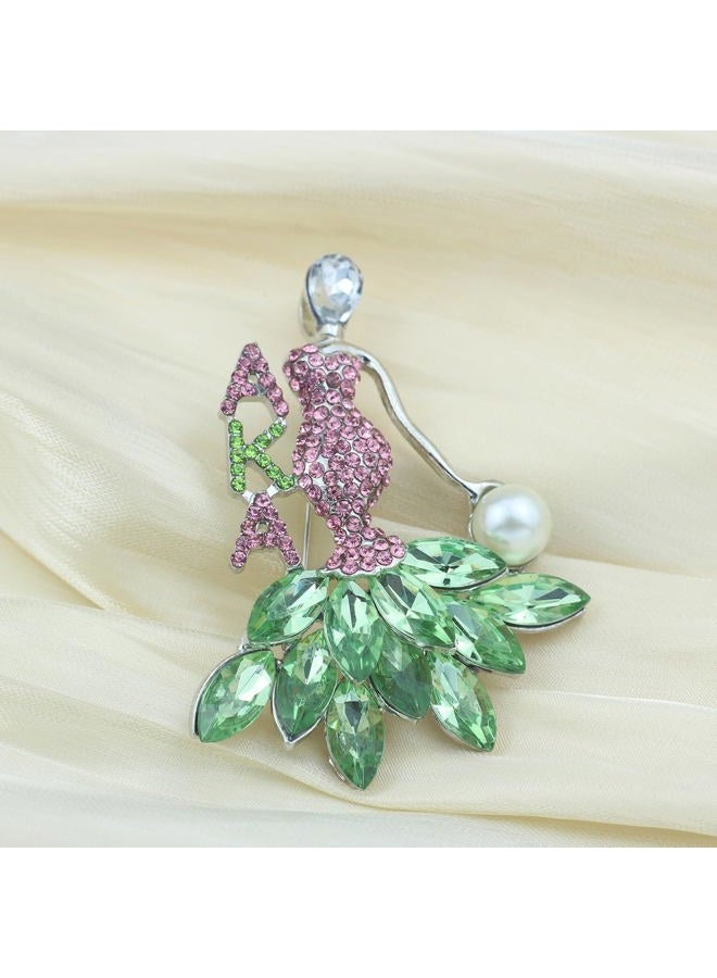 Rhinestone Sorority Gift for Women Greek Sorority Brooch Pin Alphah Paraphernalia Gift Pink & Green Jewelry Sisterhood Graduation Gift (girl pin) - Image 3
