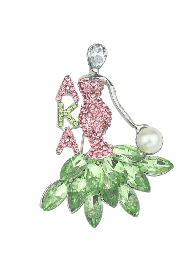 Rhinestone Sorority Gift for Women Greek Sorority Brooch Pin Alphah Paraphernalia Gift Pink & Green Jewelry Sisterhood Graduation Gift (girl pin) - Image 1