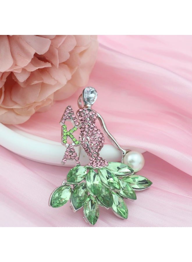Rhinestone Sorority Gift for Women Greek Sorority Brooch Pin Alphah Paraphernalia Gift Pink & Green Jewelry Sisterhood Graduation Gift (girl pin) - Image 4