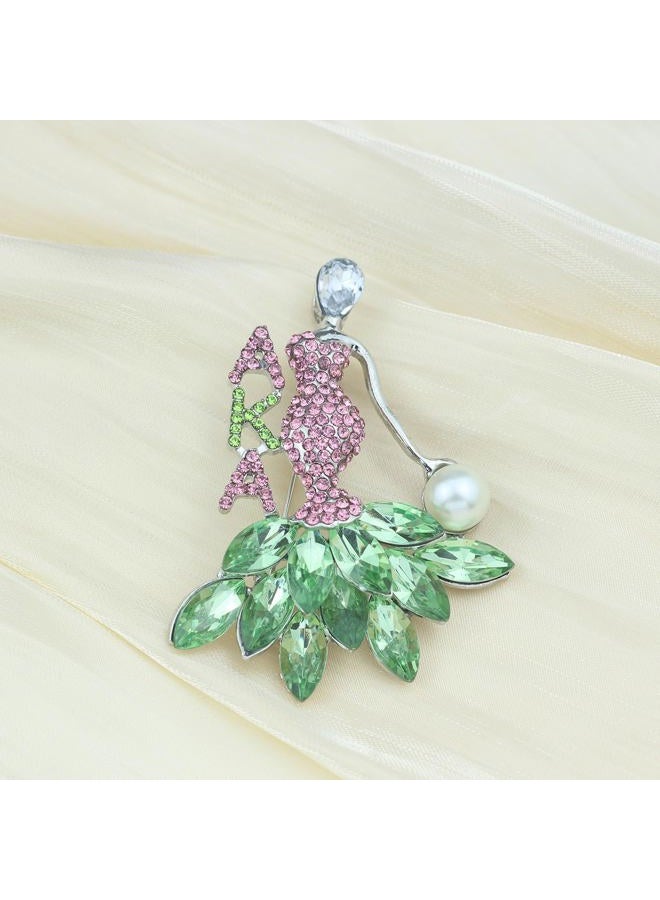Rhinestone Sorority Gift for Women Greek Sorority Brooch Pin Alphah Paraphernalia Gift Pink & Green Jewelry Sisterhood Graduation Gift (girl pin) - Image 2