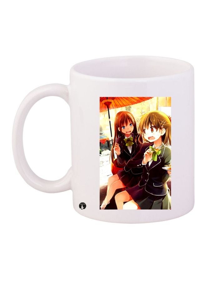 RYN Girl Printed Coffee Mug White/Green/Beige 11ounce