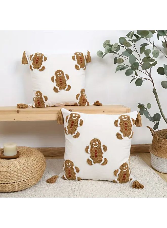 1pc 18 Inch Square Tufted Throw Pillow Cover For Plush Gingerbread Cookie Man Design Sofa Bed Decor Zipper Closure Hand Wash - Image 1