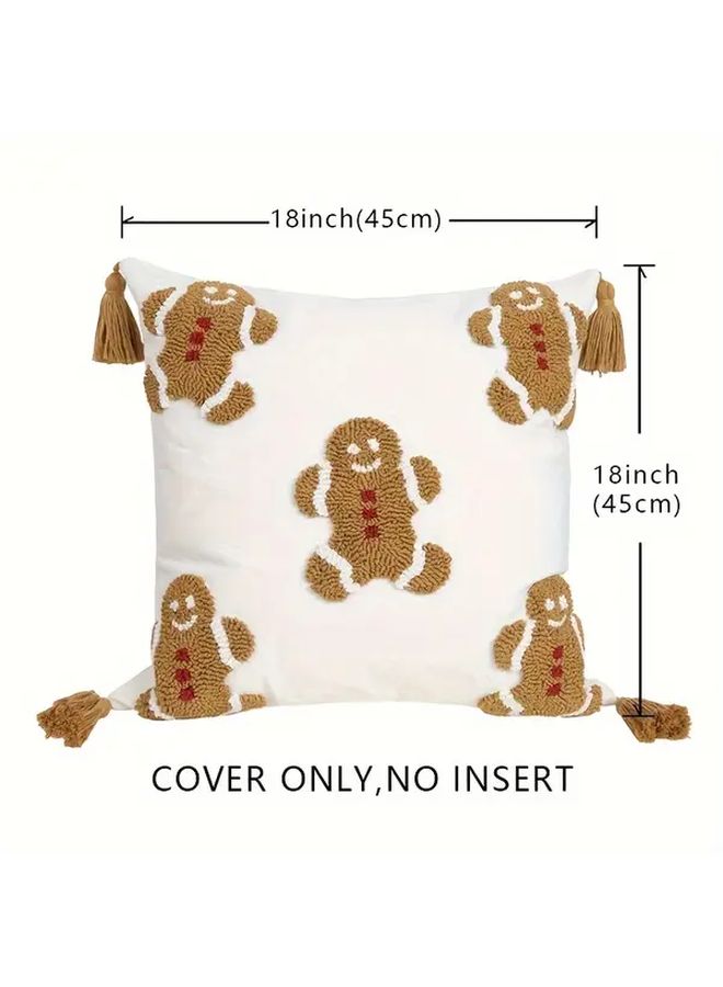 1pc 18 Inch Square Tufted Throw Pillow Cover For Plush Gingerbread Cookie Man Design Sofa Bed Decor Zipper Closure Hand Wash - Image 4