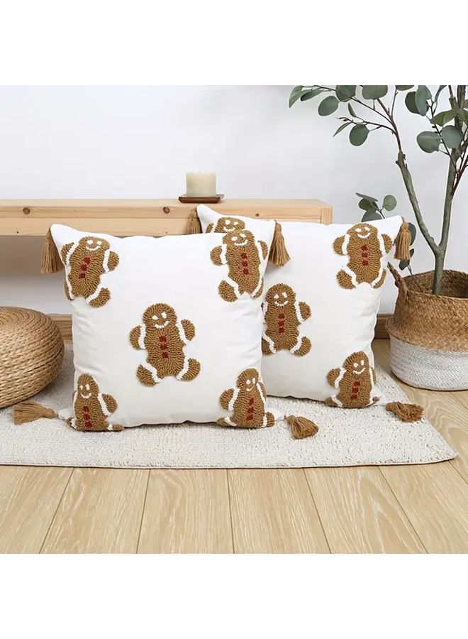 1pc 18 Inch Square Tufted Throw Pillow Cover For Plush Gingerbread Cookie Man Design Sofa Bed Decor Zipper Closure Hand Wash - Image 2