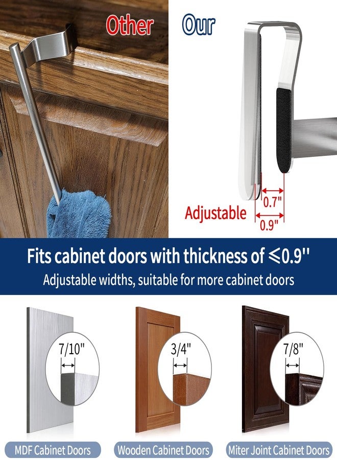 STWWO Over Cabinet Towel Holder, Stainless Steel Over The Cabinet Towel Rack for Kitchen Cabinet Doors Towel Bars, 2 Pack Dish Towel Bars (Brushed Nickel) - Image 3