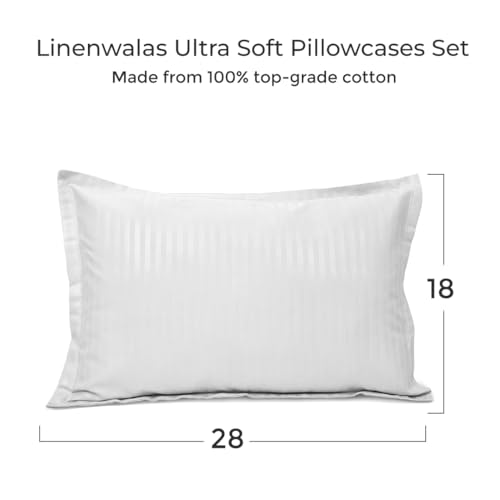 LINENWALAS Cotton 300 TC Pillow Cover, Set of 2 Standard Size Pillowcovers in White, Pillow Covers with Envelope Closure end Design - Image 2
