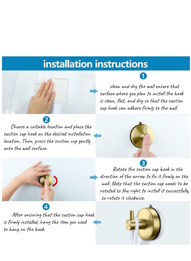 Suction Cup Hooks for Shower Towel Holder Stainless Steel Vacuum Bathroom Shower Hook Suction Washcloth Hanger Kitchen Towel Rack for Robe Loofah Wreath Glass Door Window Wall Brushed Gold 2Pcs - Image 5