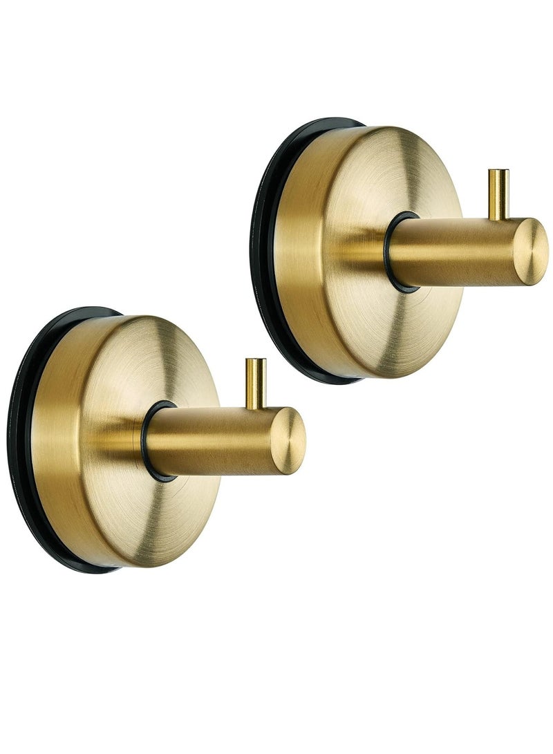Suction Cup Hooks for Shower Towel Holder Stainless Steel Vacuum Bathroom Shower Hook Suction Washcloth Hanger Kitchen Towel Rack for Robe Loofah Wreath Glass Door Window Wall Brushed Gold 2Pcs - Image 1