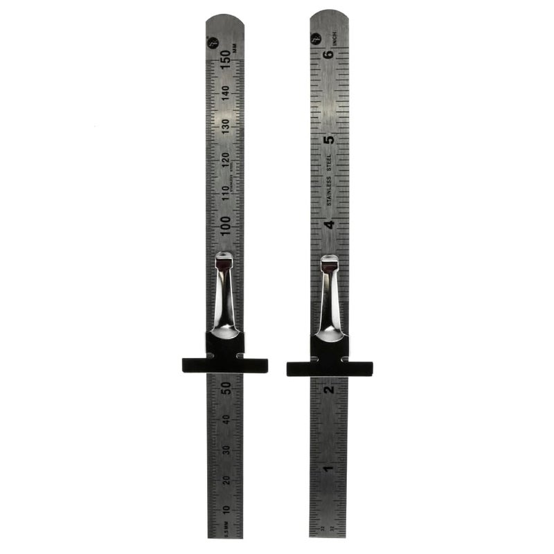 SE Stainless Steel SAE Metric Ruler Set - Stainless Steel Precision Ruler Measuring Tool - Detachable Clips - Set of 2 Pcs - 925PSR-2 - Image 1