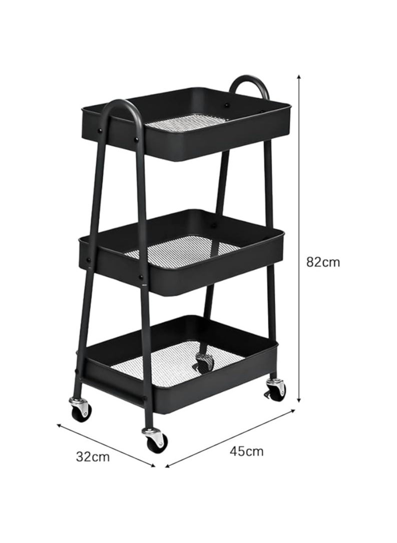 عربة تخزين ثلاثية الطبقات متعددة الاستخدامات مع عجلات للمطبخ وغرفة النوم والحمام وغرفة المعيشة والحديقة والمكتب وغسيل الملابس باللون الأسود المعدني مع مقابض - pzsku/ZF6A83C63AC4F3A5CFC34Z/45/1741522642/930a0b33-85bb-497b-b9c3-350f81e2cdbb