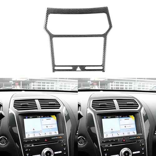PJFUS Real Carbon Fiber Car Central Navigation Screen Panel AC Outlet Vent Frame Sticker Compatible with Ford Explorer 2013 2014 2015 2016 2017 2018 2019 Auto Interior Accessories Black - Image 1