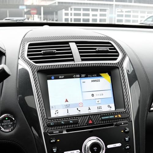 PJFUS Real Carbon Fiber Car Central Navigation Screen Panel AC Outlet Vent Frame Sticker Compatible with Ford Explorer 2013 2014 2015 2016 2017 2018 2019 Auto Interior Accessories Black - Image 2