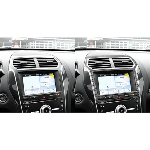 PJFUS Real Carbon Fiber Car Central Navigation Screen Panel AC Outlet Vent Frame Sticker Compatible with Ford Explorer 2013 2014 2015 2016 2017 2018 2019 Auto Interior Accessories Black - Image 4