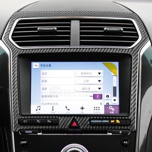 PJFUS Real Carbon Fiber Car Central Navigation Screen Panel AC Outlet Vent Frame Sticker Compatible with Ford Explorer 2013 2014 2015 2016 2017 2018 2019 Auto Interior Accessories Black - Image 3