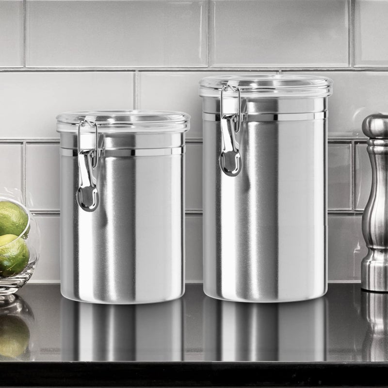 OGGI Stainless Steel Kitchen Canister 52 fl oz - Airtight Clamp Lid, Clear See-Thru Top - Ideal for Kitchen Storage, Food Storage, Pantry Storage. Large Size 5" x 6". - Image 2
