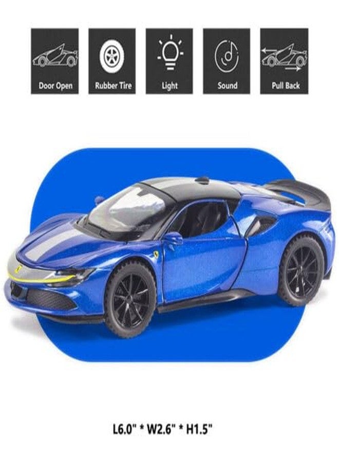VARIYA ENTERPRISE 1:32 Diecast Ferrari SF90 Alloy Metal Pull Back Die-Cast Car Scale Model Pullback with Sound Light Mini Auto Toy car for Kids Best Gifts Toys for Kids Boys_Blue - Image 2