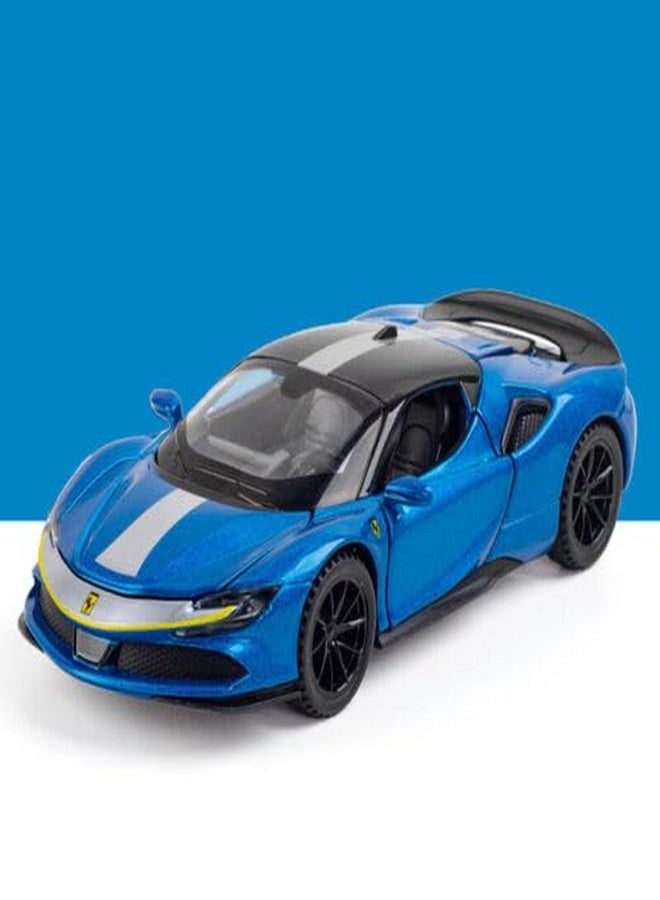 VARIYA ENTERPRISE 1:32 Diecast Ferrari SF90 Alloy Metal Pull Back Die-Cast Car Scale Model Pullback with Sound Light Mini Auto Toy car for Kids Best Gifts Toys for Kids Boys_Blue - Image 3